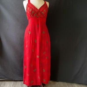 Maxi red and gold dress / bra size 38c on top